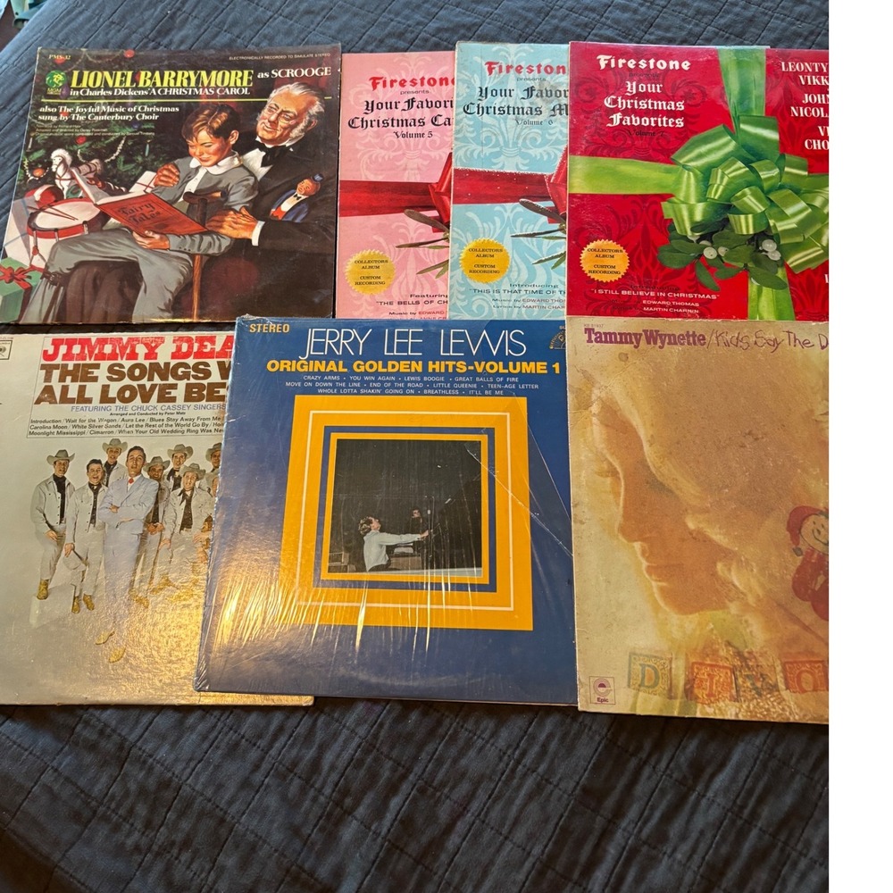 Vintage Vinyl Record Lot Jerry Lee Lewis Tammy Wynette Christmas Carols 7 LPs